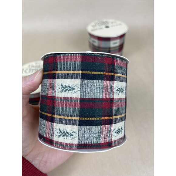 4 VTG Plaid Christmas Ribbon Christmas Tree Pattern RN83287 2 5/8”, 82387 1 3/8” - Picture 3 of 3